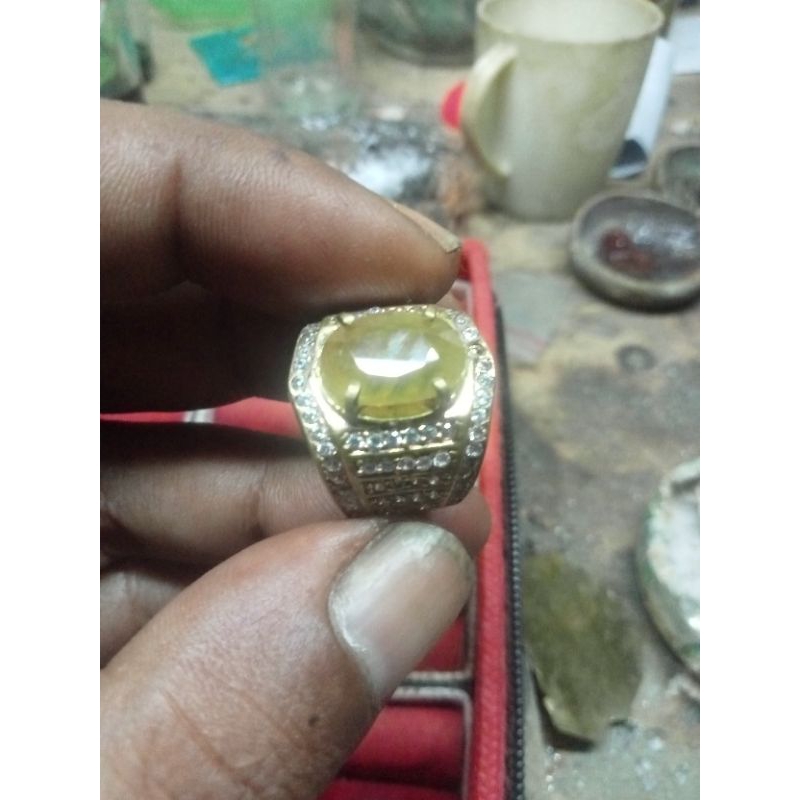 cincin batu permata yellow sapir ring alpaja microsetting