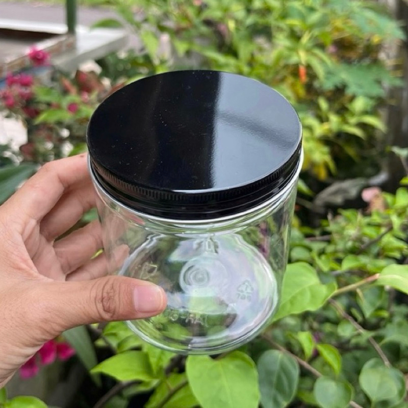 Toples 600ml Tutup Hitam Alumunium Diameter 9cm Tinggi 10cm