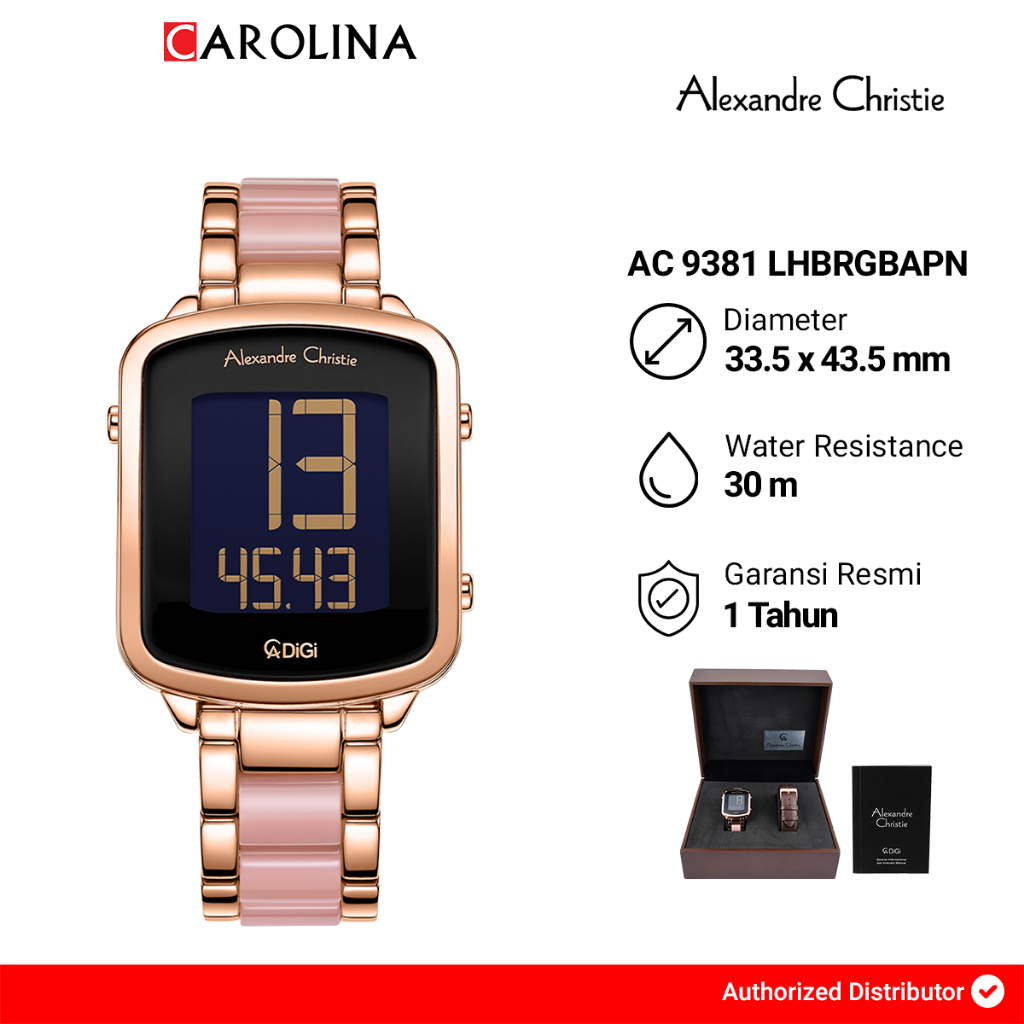 Jam Tangan Wanita Alexandre Christie Digi AC 9381 LHBRGBAPN Black Dial Rose Gold Dual Tone Stainless