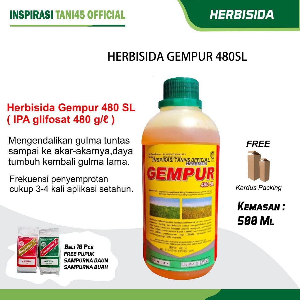 Herbisida Gempur 480SL Kemasan 500ml Pembasmi Rumput Liar Obat Rumput Ampuh Sampai akar