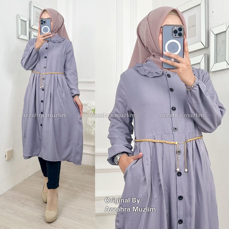 TERLARIS BRANDS FESTIVAL AM  ORIYA Long Tunik Wanita FREE BELT Katun Shakila Kancing Aktif  Atasan T