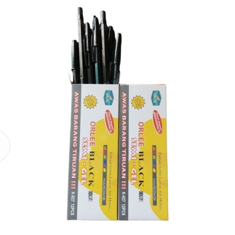 

Bolpoin / pulpen / bolpoint semi gel tinta hitam merk Orlee K-927 ( 1 lusin isi 12 pcs)