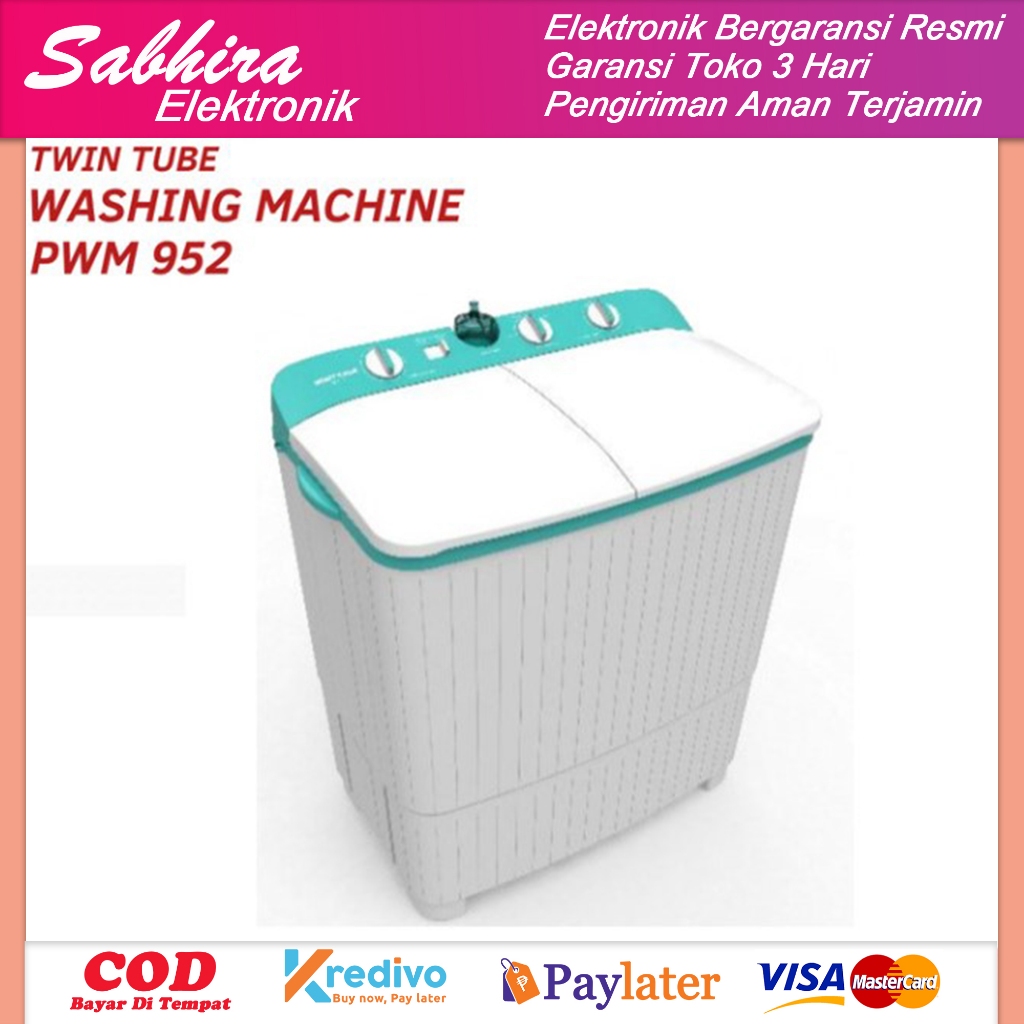 MESIN CUCI 2 TABUNG POLYTRON PWM 952 9,5KG ( Khusus Bandung )