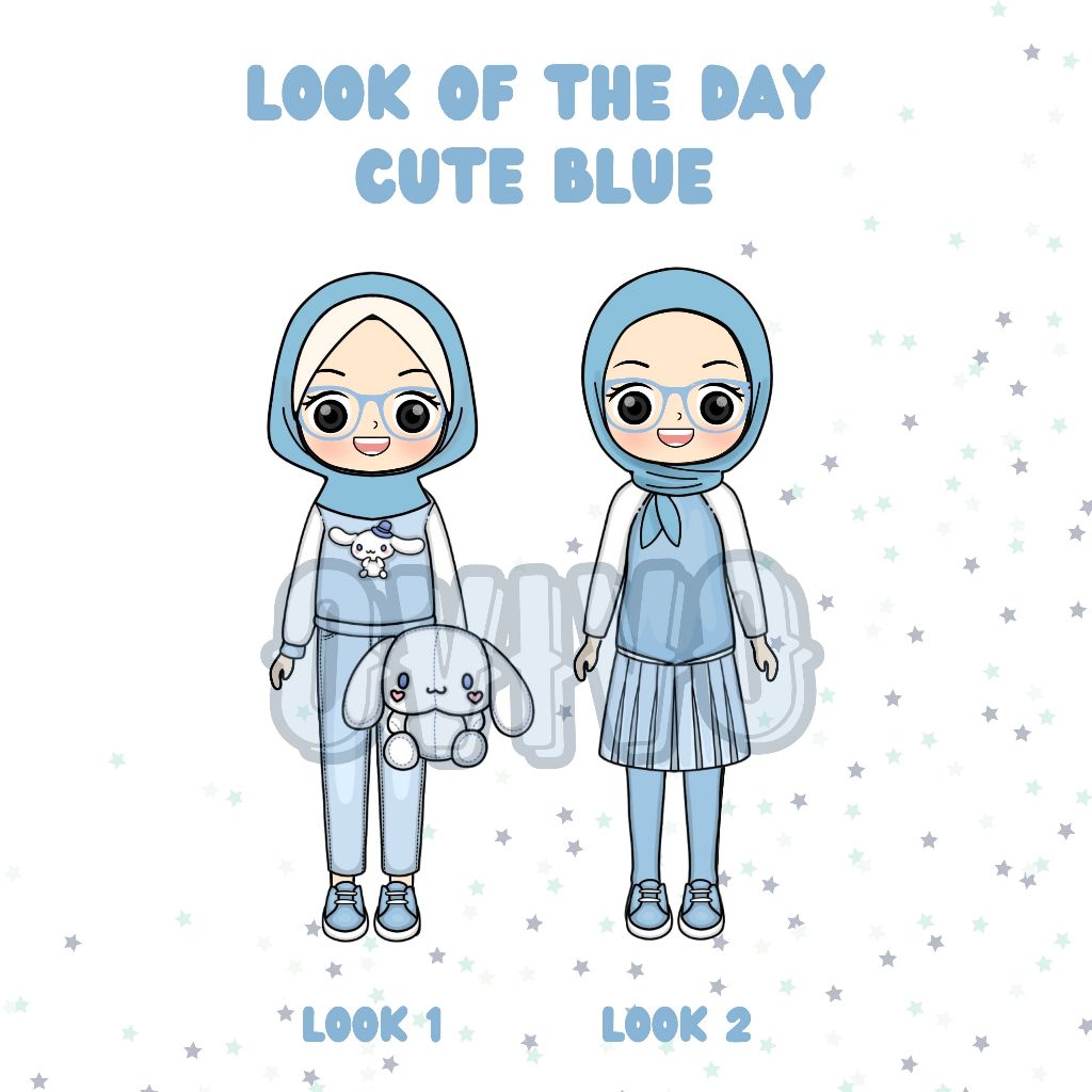 [Cute Blue] Premium Hijab dan non hijab Bp bpan mainan orang orangan kertas jadul lebih modern dan e