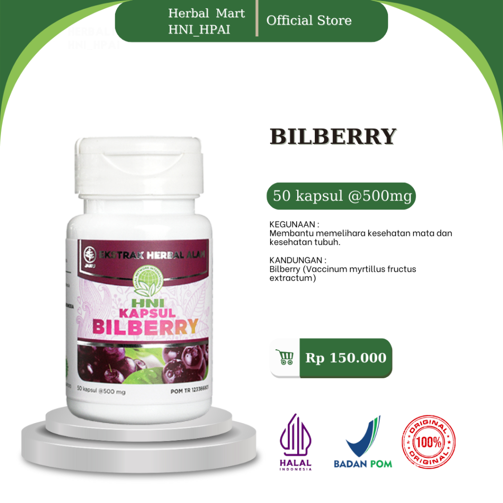 Herbal Mart _ HNI.HPAI (100% Produk Original) Bilberry HNI_HPAI Obat herbal issi 50 kapsul untuk membantu memelihara kesehatan mata dan kesehatan tubuh