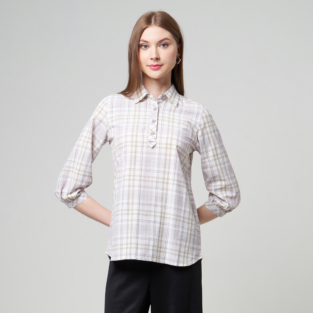 MCB Kemeja Blouse  Wanita Plaid Naya Lilac-Gray | 5511103