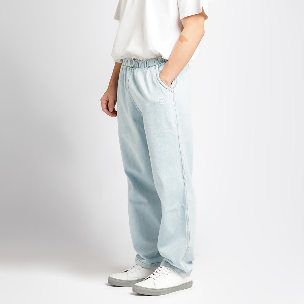 ART B72E Pluviophile  Relaxed pants celana Baggy relaxed Gombrong Jeans karet Denim Blue Bleach