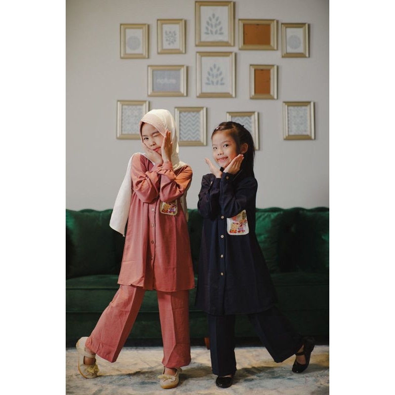 Setelan Tunik Aruna One Set Anak Perempuan Baju Muslim Tunik Anak