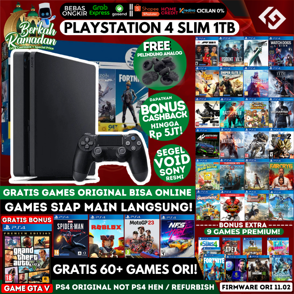PS4 Slim 1TB Original Playstation PS 4 Garansi Panjang Free Games