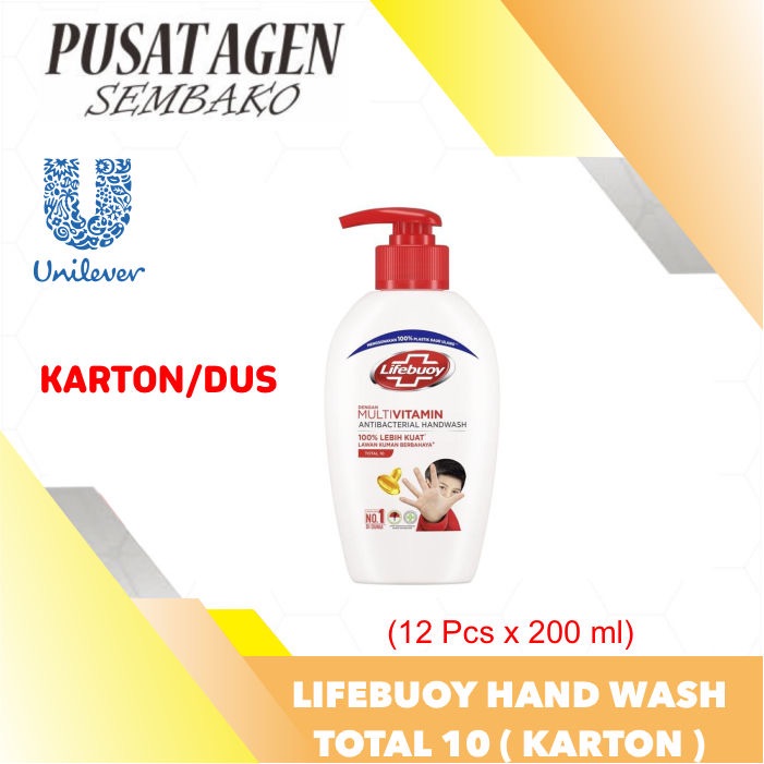 LIFEBUOY HAND WASH TOTAL 10 PUMP KARTON DUS 200 ML SABUN CUCI TANGAN MERAH BOTOL POMPA 200ML HANDWAS
