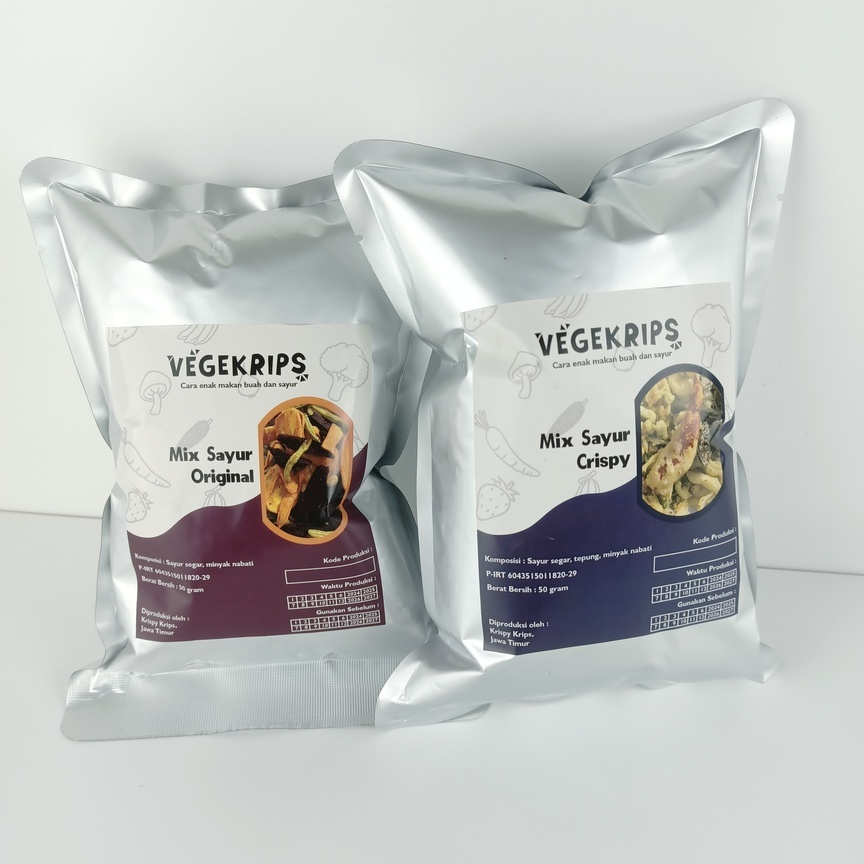 

PAKET 2 PCS (Mix Sayur Ori 50 Gr + Mix Sayur Crispy 50 Gr)