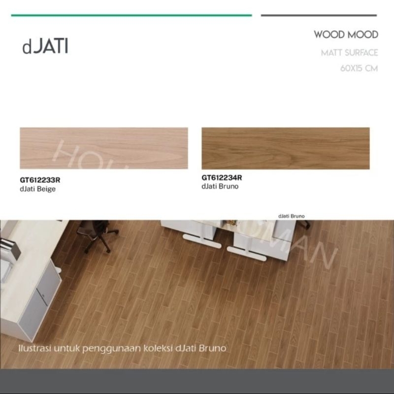 Roman Granit 15x60 dJati Series (Wood Mood) / Granit Lantai Motif Kayu Natural / Lantai Kayu Ruang K