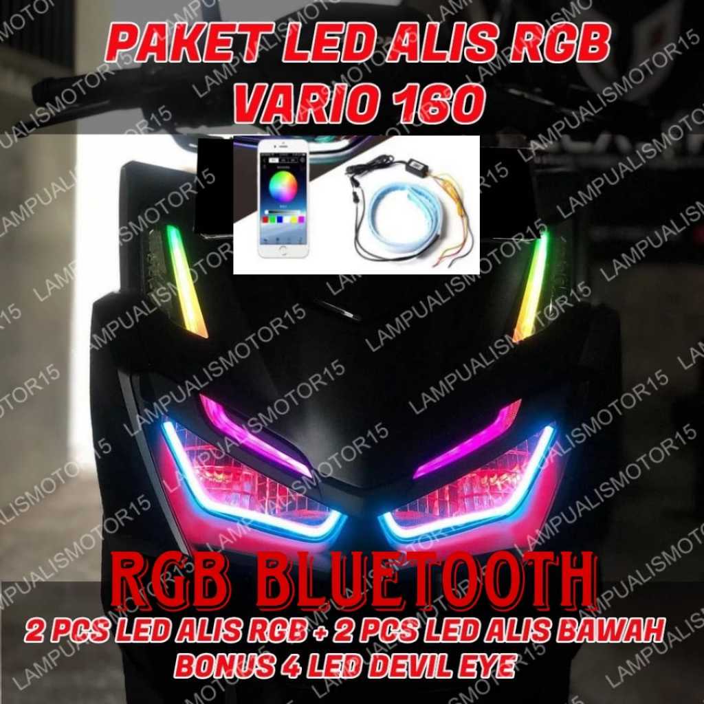 PAKET LAMPU ALIS RGB BLUETOOTH VARIO 160 BONUS DEMON EYES BERKUALITAS / LED ALIS RGB RUNNING CONTROL