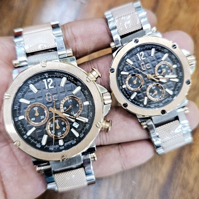 Guess Collection GC Spirit Dual Tone Black Dial Chrono Aktif Jam Tangan Original