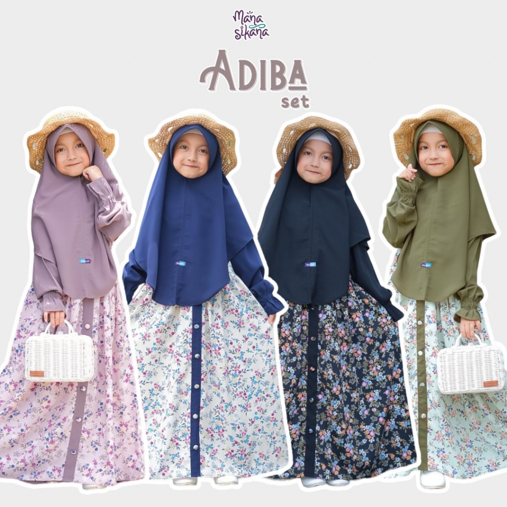 MANASIKANA Adiba Set Gamis anak perempuan motif bunga 2-13 tahun