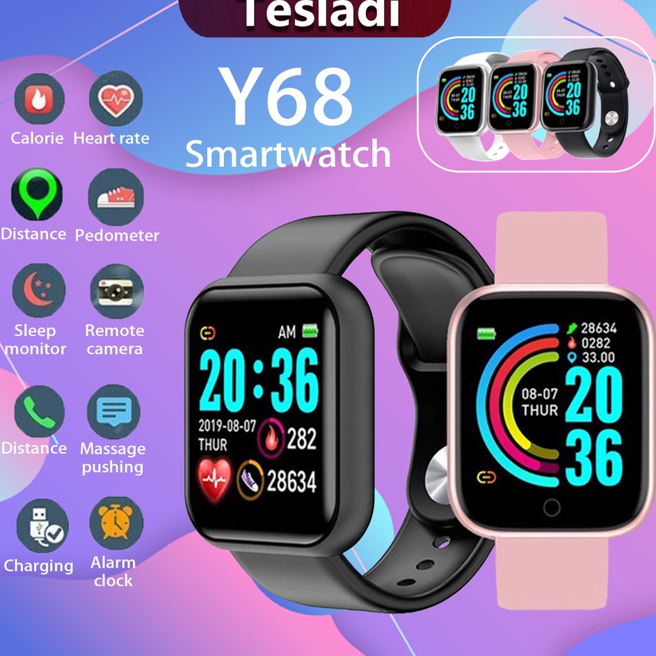 Lzb Tesladi SmartWatch Y68 Sport Tahan Air Smart Bluetooth Watch Heart Rate Gelang Pedometer Pelacak