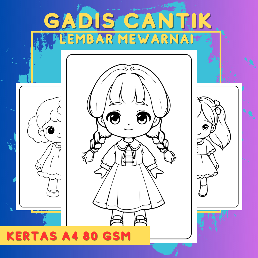 

DIY Coloring Page / Lembar Mewarnai Sketsa TEMA GADIS CANTIK / ANAK PEEREMPUAN / CUTE GIRL A4