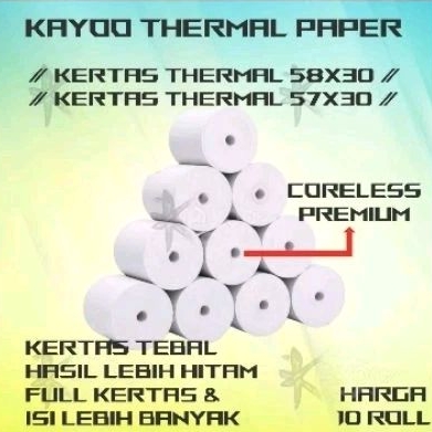 

KAYYO 10 ROL KERTAS THERMAL STRUK VSC 57X30 58X30 MINI PRINTER BLUETHOOTH 58MM