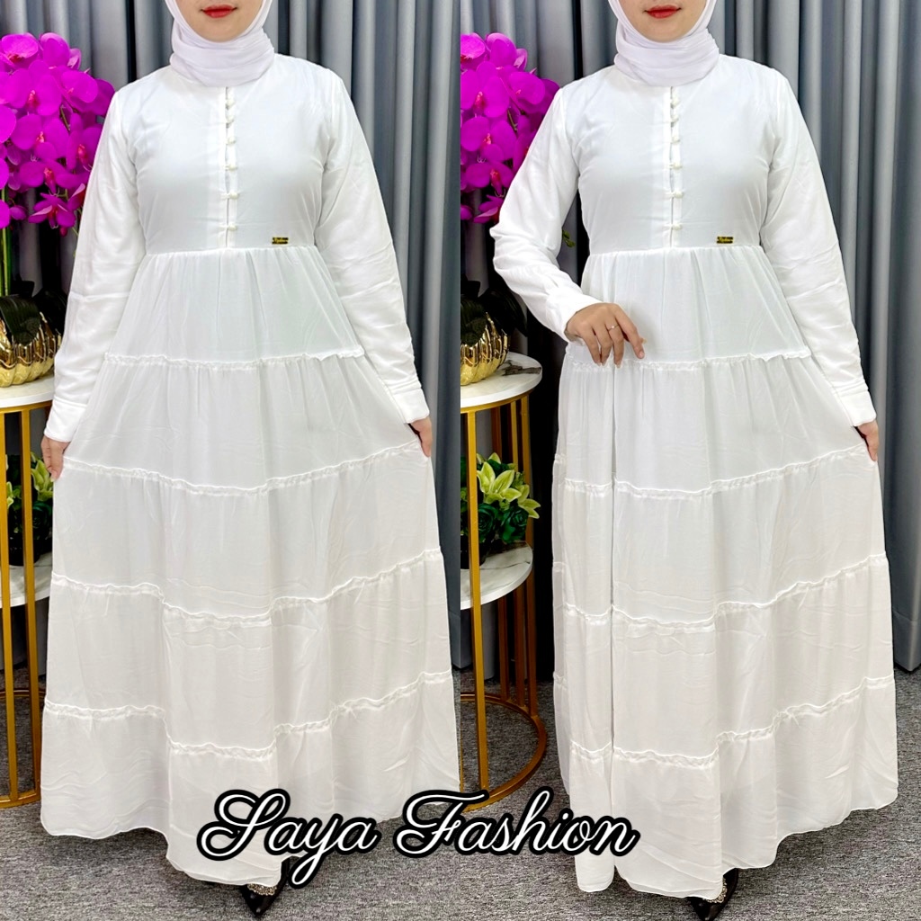Gamis Ceruty Rempel Kancing Polos Putih 3011 Baju Muslim