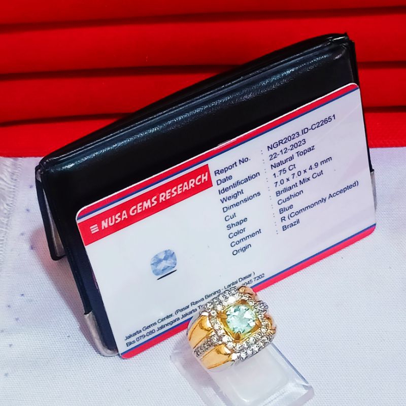 Cincin Batu Natural Blue Topaz + Memo