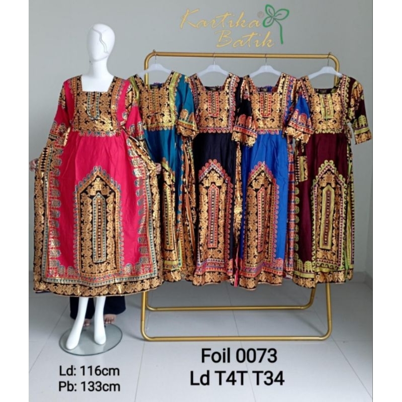 TERLARIS LONGGDREES KARTIKA BATIK PRADA FOIL EMAS JUMBO BUSUI LD 120 PB 130 ADEM KANCING DEPAN