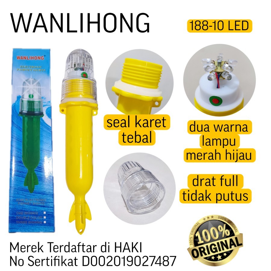 LAMPU NELAYAN ,FISHNET SIGHT, TORPEDO 10 LED (2 WARNA LAMPU) LAMPU JARING WANLIHONG