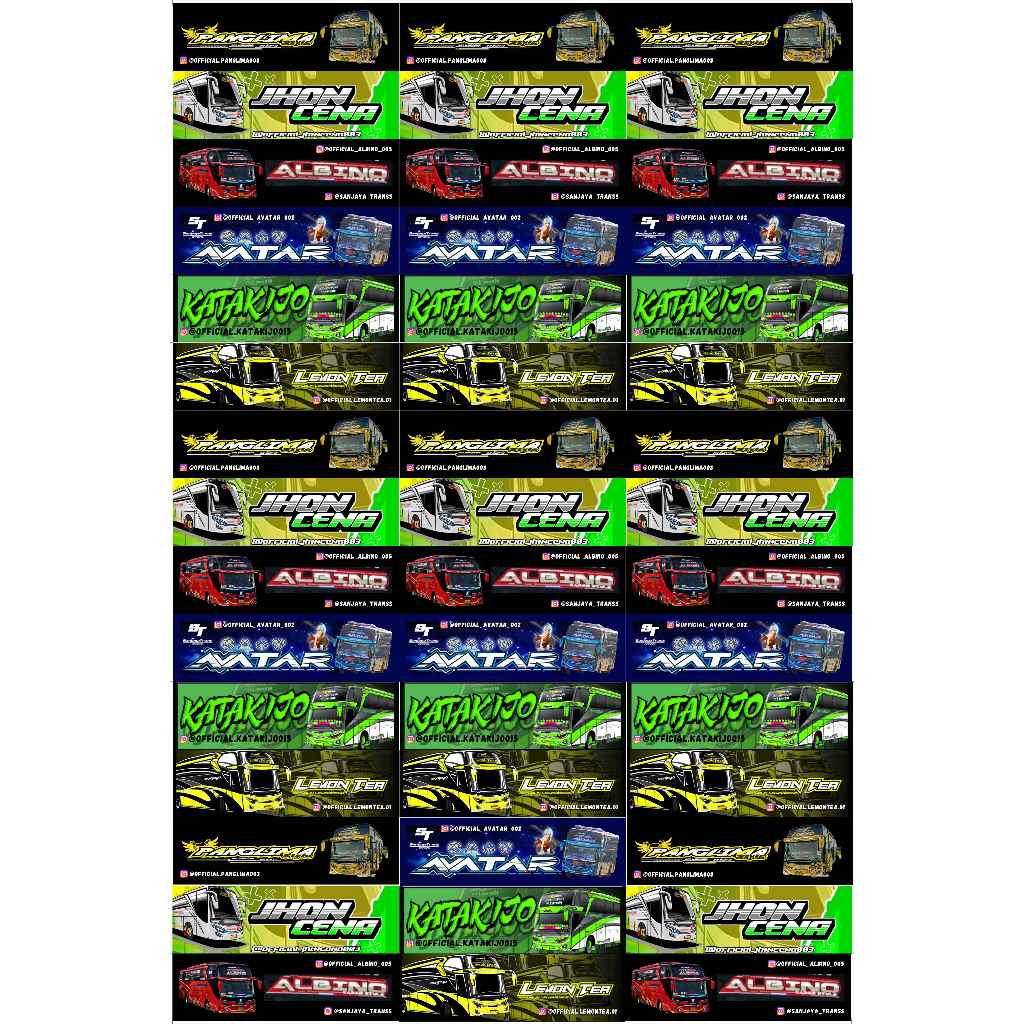

STICKER BUS BASURI TUNGGAL JAYA CAMPUR 1 Lembar Isi 45 kotak, STICKER BUS BASURI VIRAL Vol.12