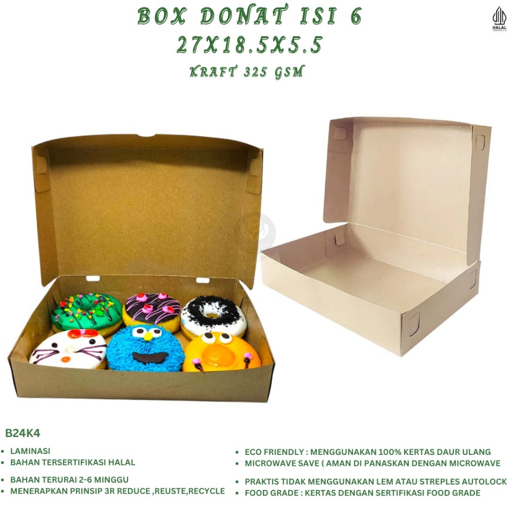 Dus Donat Isi 6 Kraft Laminasi 325 Gsm Box Donat Dus Bomboloni (B.24K4)