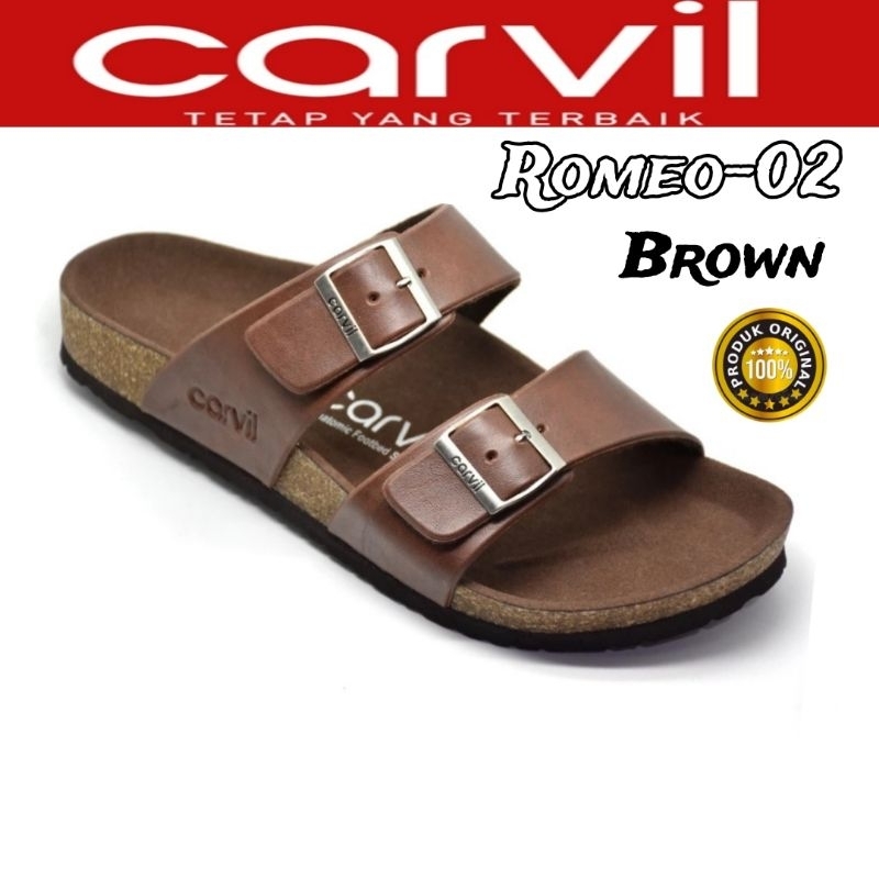 Sandal Carvil Selop Pria Cowok Dewasa Casual Hitam Sendal Fashion Kulit Sintetis Premium Size 38/44