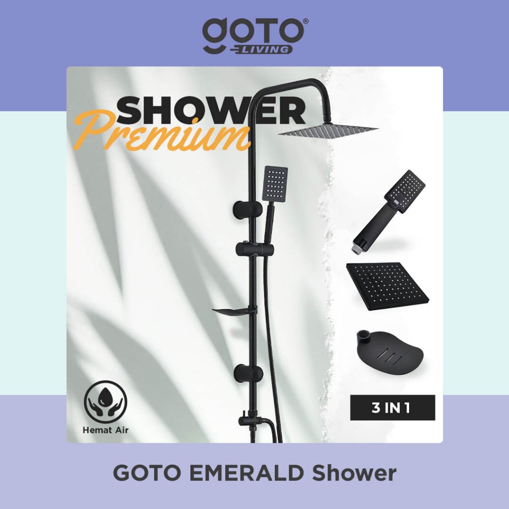 Goto Emerald Rain Shower Tiang 1 Set Sower Kamar Mandi Kotak Bulat