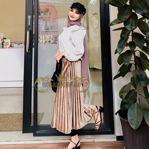 Rok Plisket Pendek // Rok Bludru Velvet Import 7/8 Premium