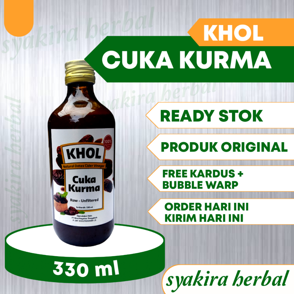 

KHOL Cuka Kurma 330 ml Raw Unfiltered Mengurangi Kolestrol Gula Darah Berat Badan Tubuh Lebih Energik