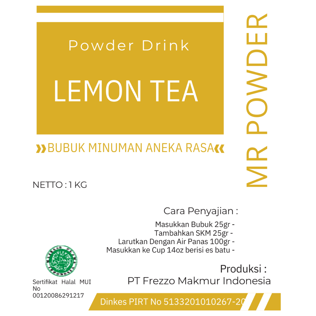 

MR POWDER - BUBUK MINUMAN PREMIUM 1 KG RASA LEMON TEA- bubuk minuman rasa serbuk minuman rasa bubuk minuman boba serbuk minuman boba KEKINIAN