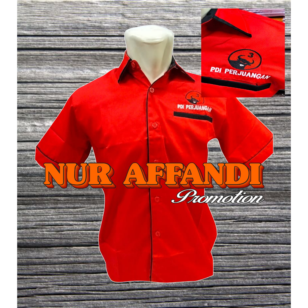 KEMEJA PDI PERJUANGAN LIST HITAM/ Kemeja Pendek PDI Perjuangan