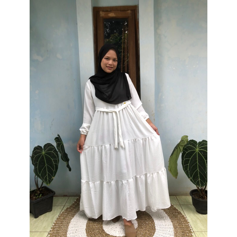 Gamis Putih Canda 3 Susun Crinkle Airflow