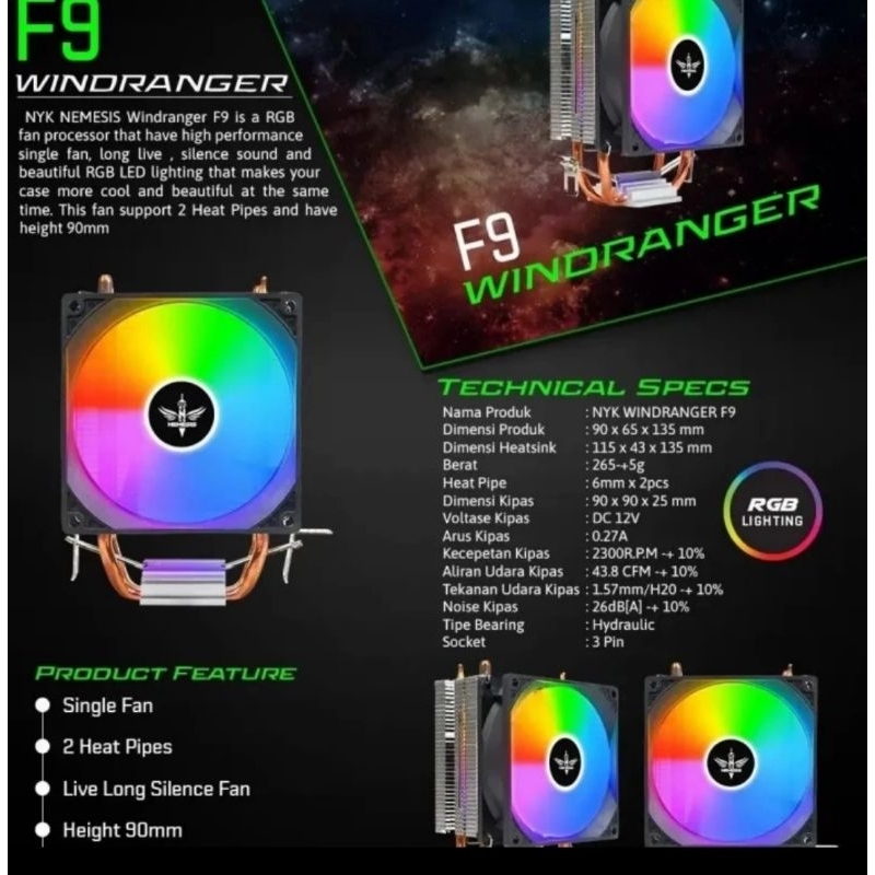 FAN PROCESSOR 9CM SINGLE FAN RGB NYK NEMESIS WINDRANGER F9