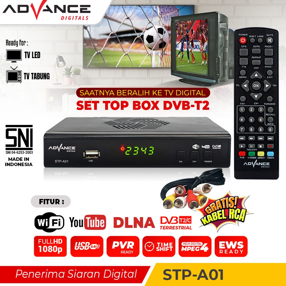 Evg Advance STB Set Top Box TV Digital Receiver Penerima Siaran Full HD STB Wifi Bisa Youtube DVBT2 