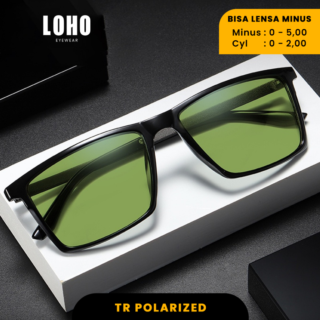 LOHO Hitam Minus Kacamata Hitam Minus Polarize Anti UV 400 Bentuk Kotak Fashion Pria Wanita 8206 Min