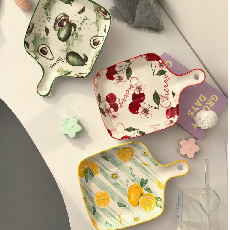 Tray piring saji mangkok mangkuk keramik lucu ada pegangan gagang