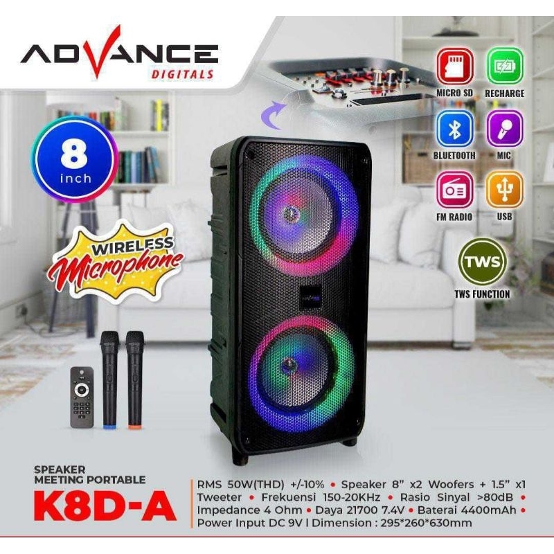 Speaker Portable Advance K8D-A 8 inch Free Mic/Speaker Advance K8DA