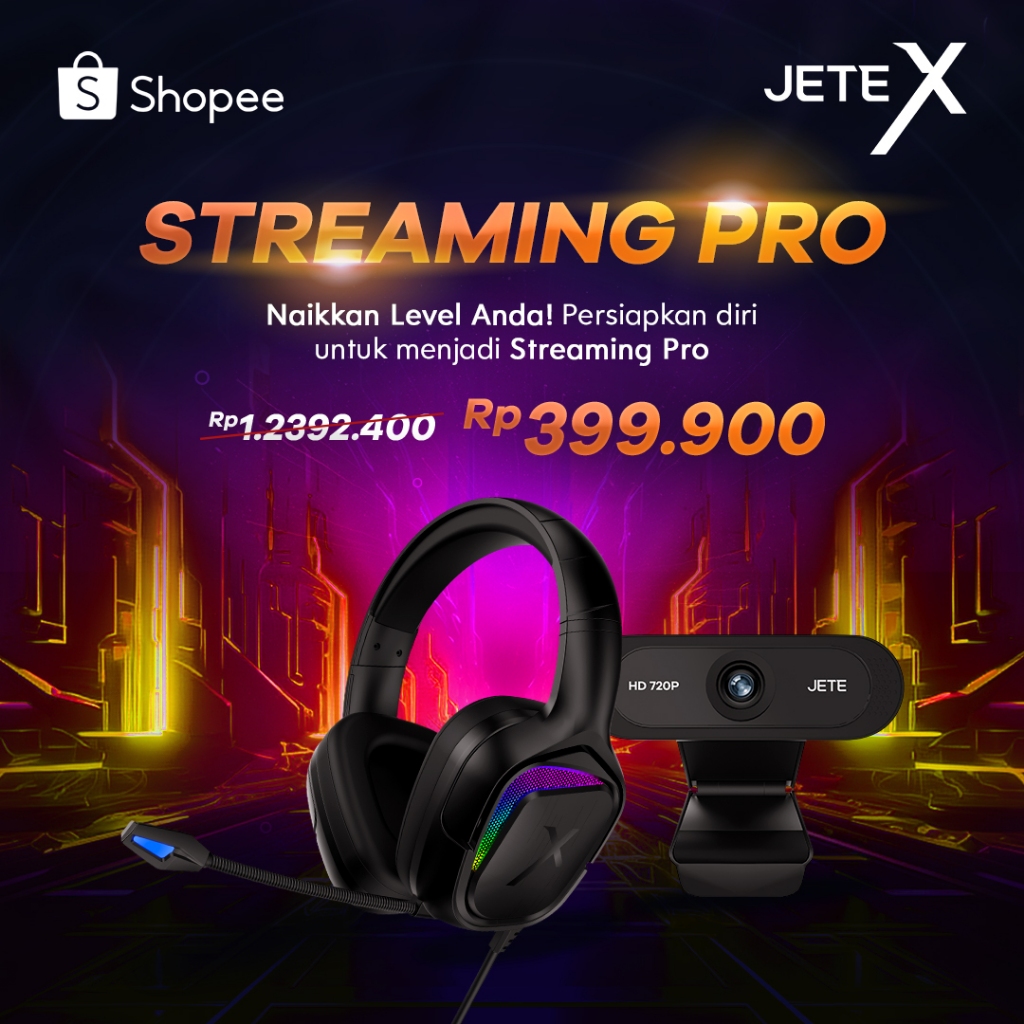 JETE Gaming Starterpack Paket Streamer Pro Headset G6 + Webcam W5