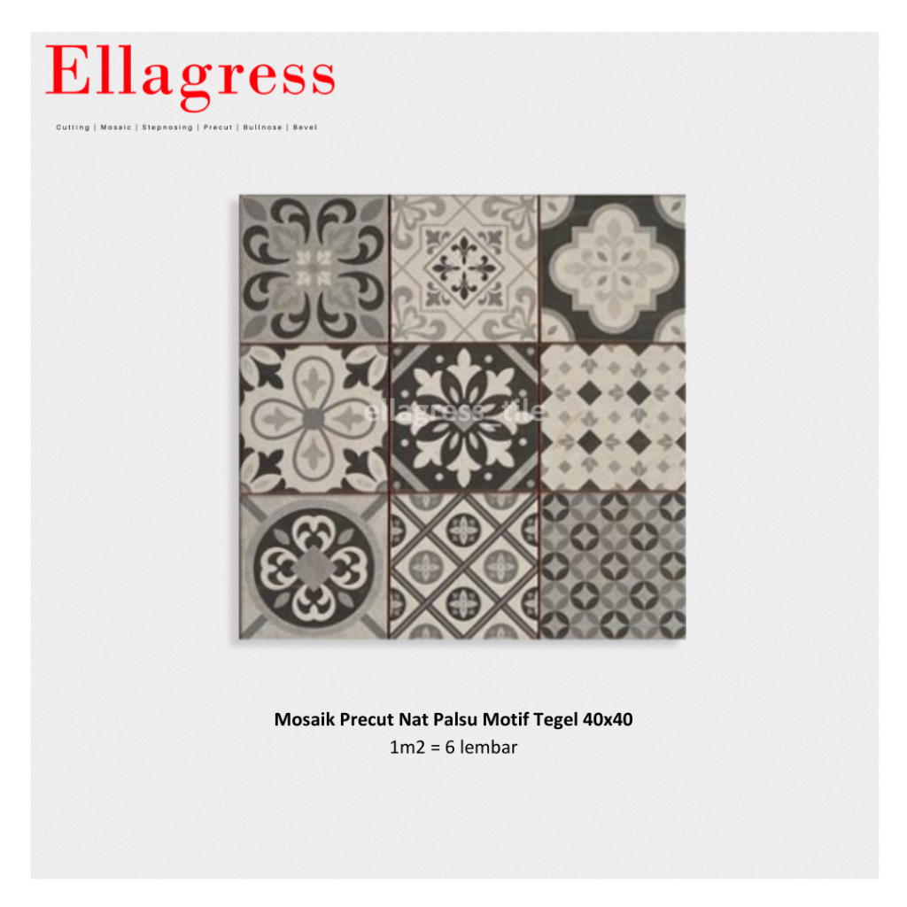 Ellagress Mosaik Precut Nat Palsu Kotak Keramik 40x40 MOTIF TEGEL Lantai / Dinding / Backsplash (har