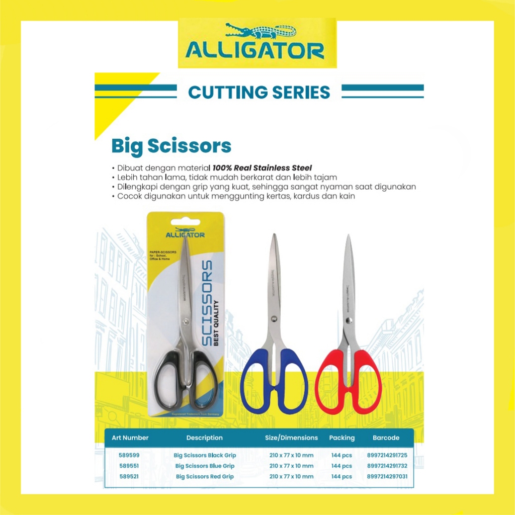 

Gunting Scissor Alligator Besar Stainles Steel / Big Scissor / Grip Biru Hitam dan Merah