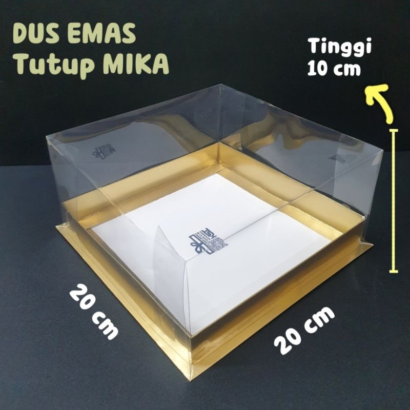 

DUS KUE TUTUP MIKA 20 x 20 x 10 cm Gold Hijau Merah Kotak Box Emas Packaging