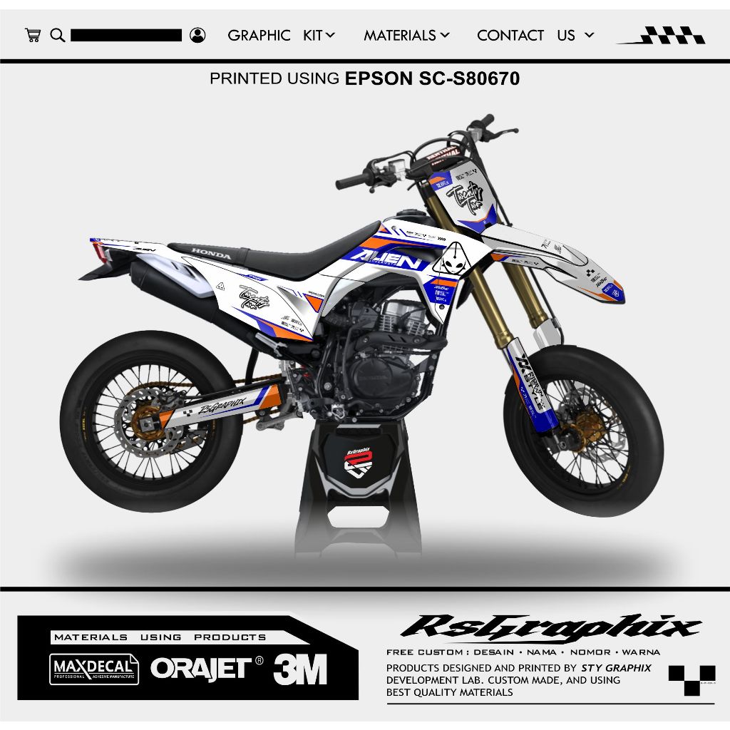 DECAL CRF 150L TEMA ALIEN CUSTOM NAMA DAN NOMOR