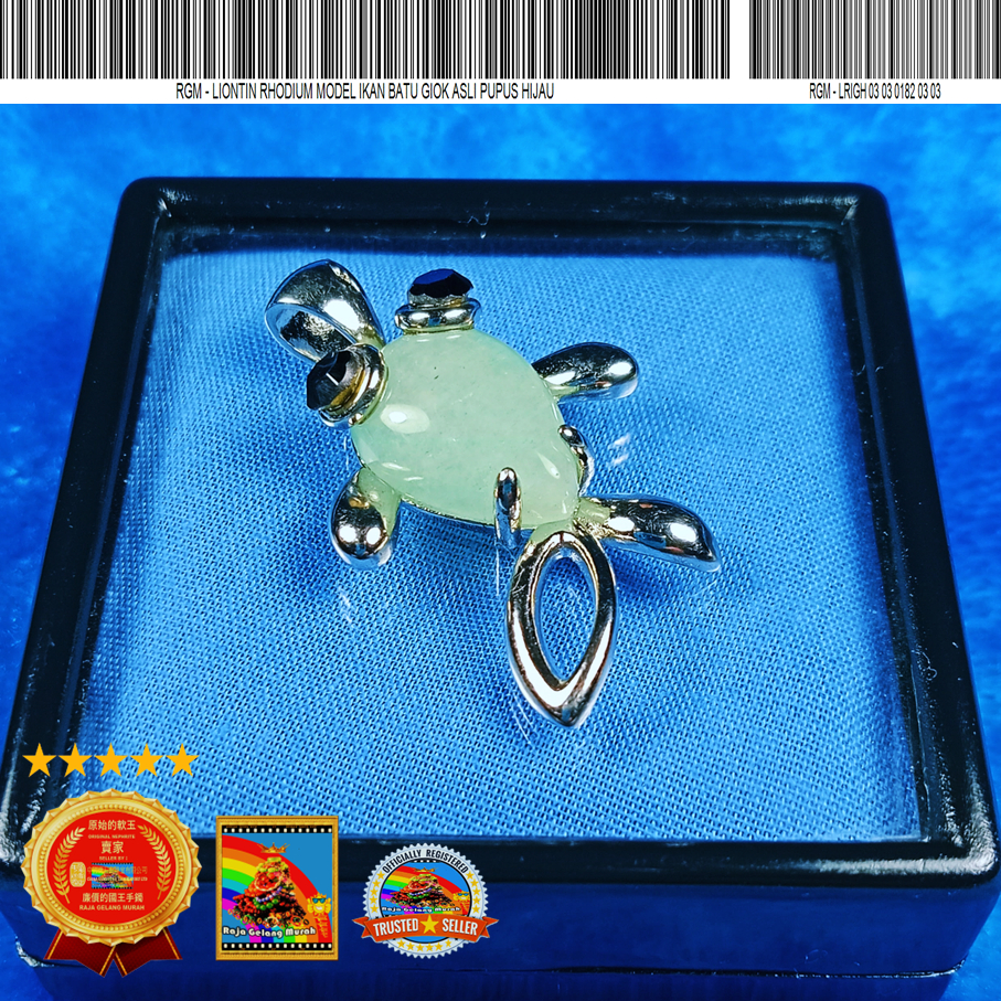 Liontin Rhodium model Ikan batu Giok   asli pupus Hijau