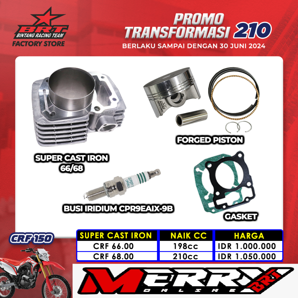 Promo 210 dan 213 Paket Bore Up BRT Blok CRF 150 CBF Verza Megapro Mono 66mm 68mm 72mm 74mm 76mm 78m