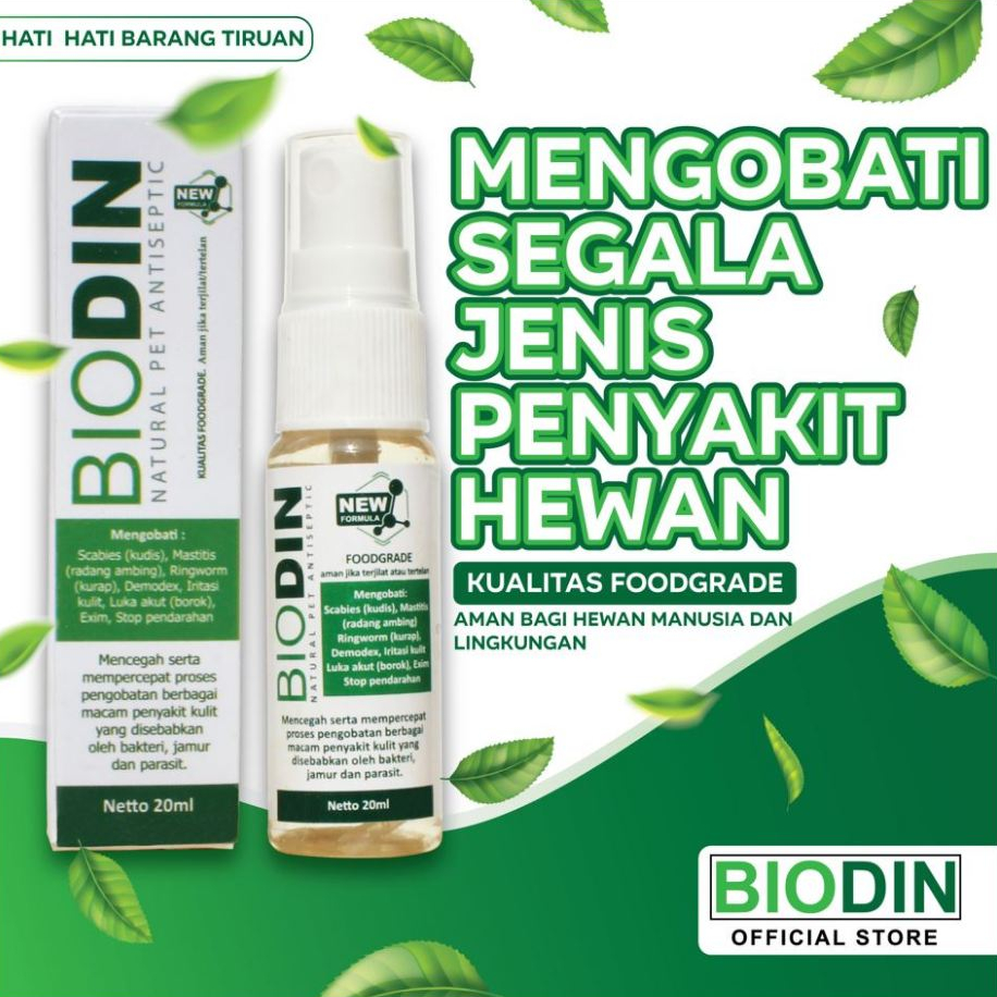 Biodin Herbal Antiseptik 20ML Obat Scabies/Jamur Kucing Kelinci Anjing Biodin Antiseptik Herbal Pali