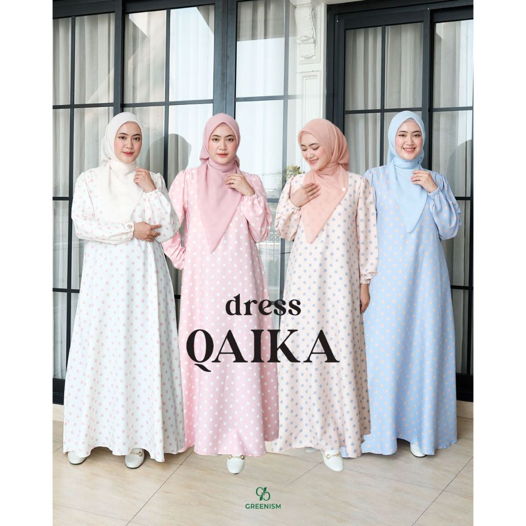 qaika dress gamis motif polkadot busui greenism