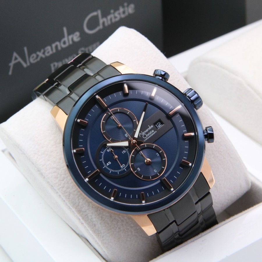 Jam tangan pria alexander cristie original ac6323 black blue